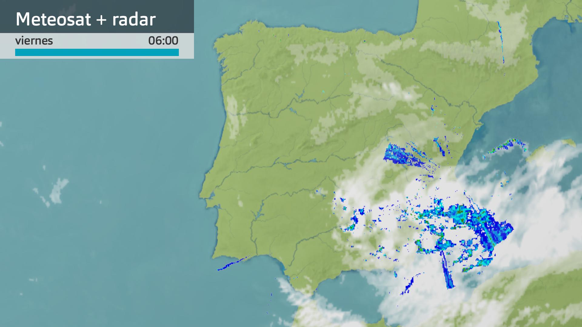 Imagen del Meteosat + radar meteorológico viernes 23 de mayo 6 h.