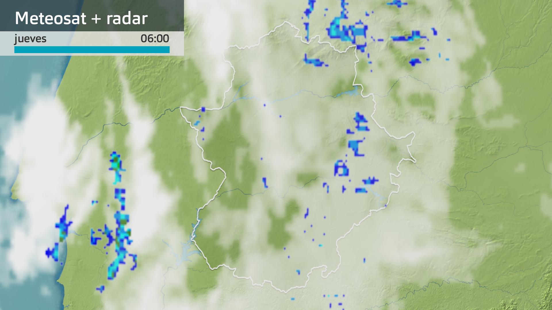 Imagen del Meteosat + radar meteorológco jueves 19 de junio 6 h.