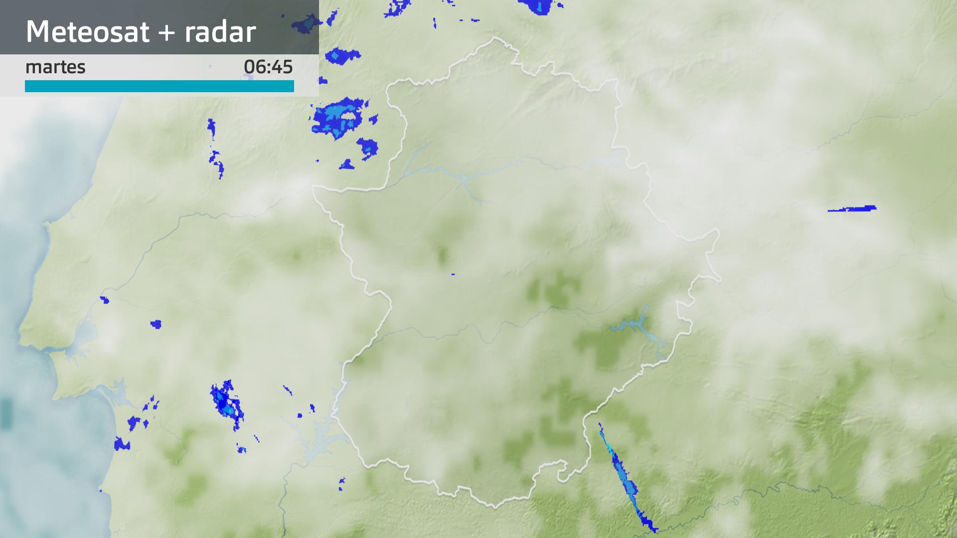 Imagen del Meteosat + radar meteorológico martes 2 de abril 6:45 h.
