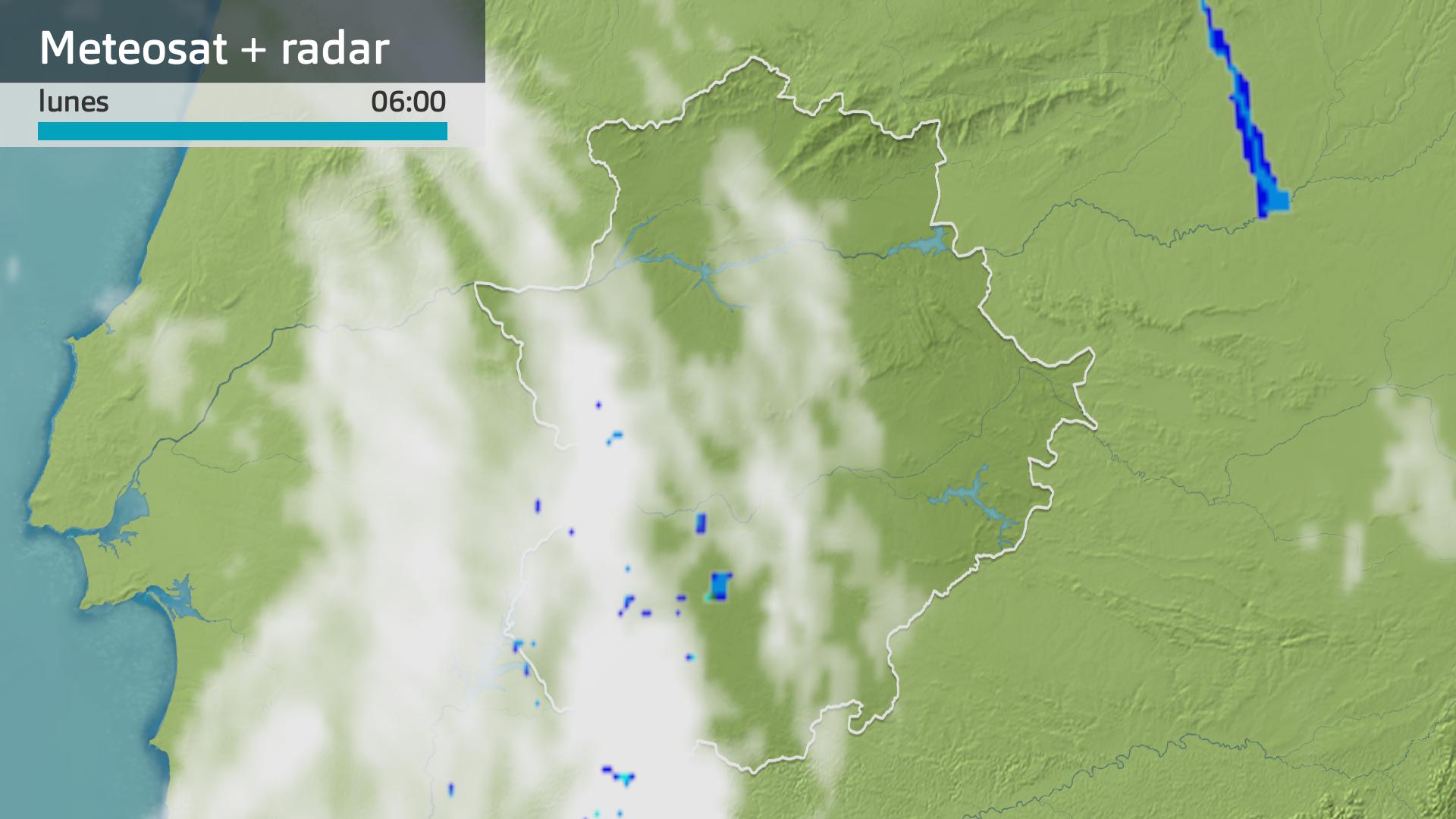 Imagen del Meteosat + radar meteorológico lunes 23 de junio 6 h.
