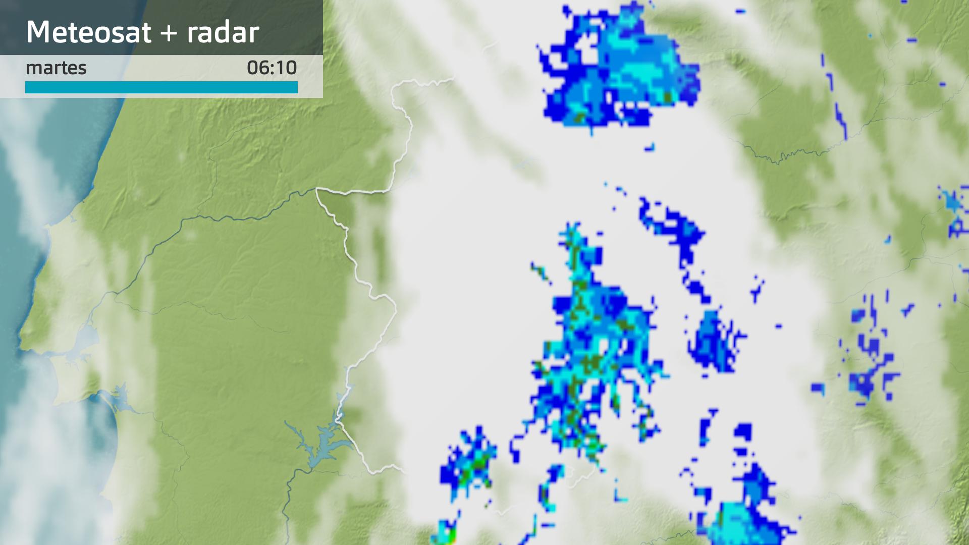 Imagen del Meteosat + radar meteorológico martes 24 de junio 6:10 h.