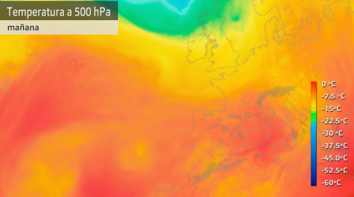 Mapa de temperatura prevista a 500 hPa para el viernes 19 de agosto de 2022.