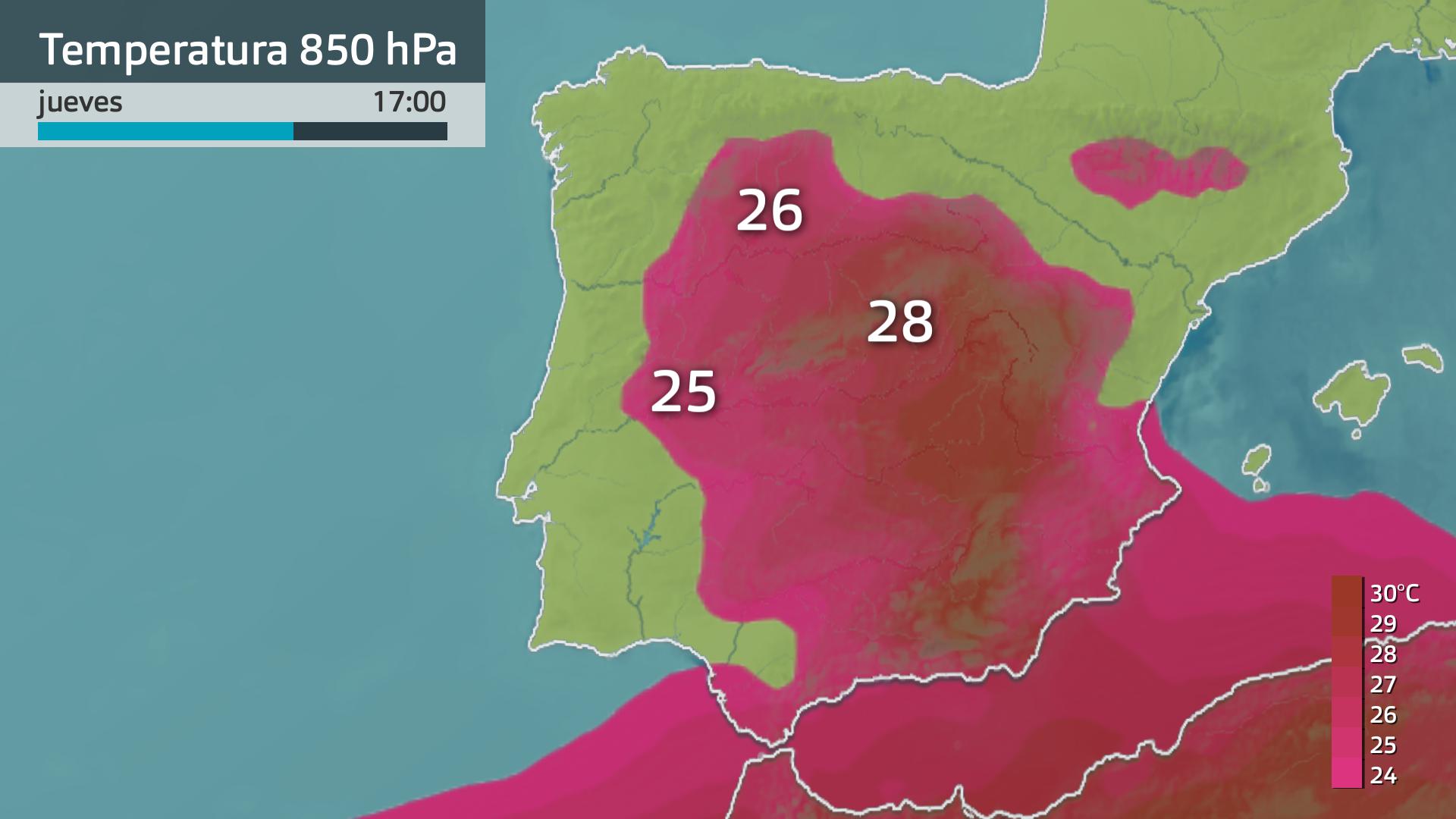 Temperatura a 850 hPa (1500 metros de altura)