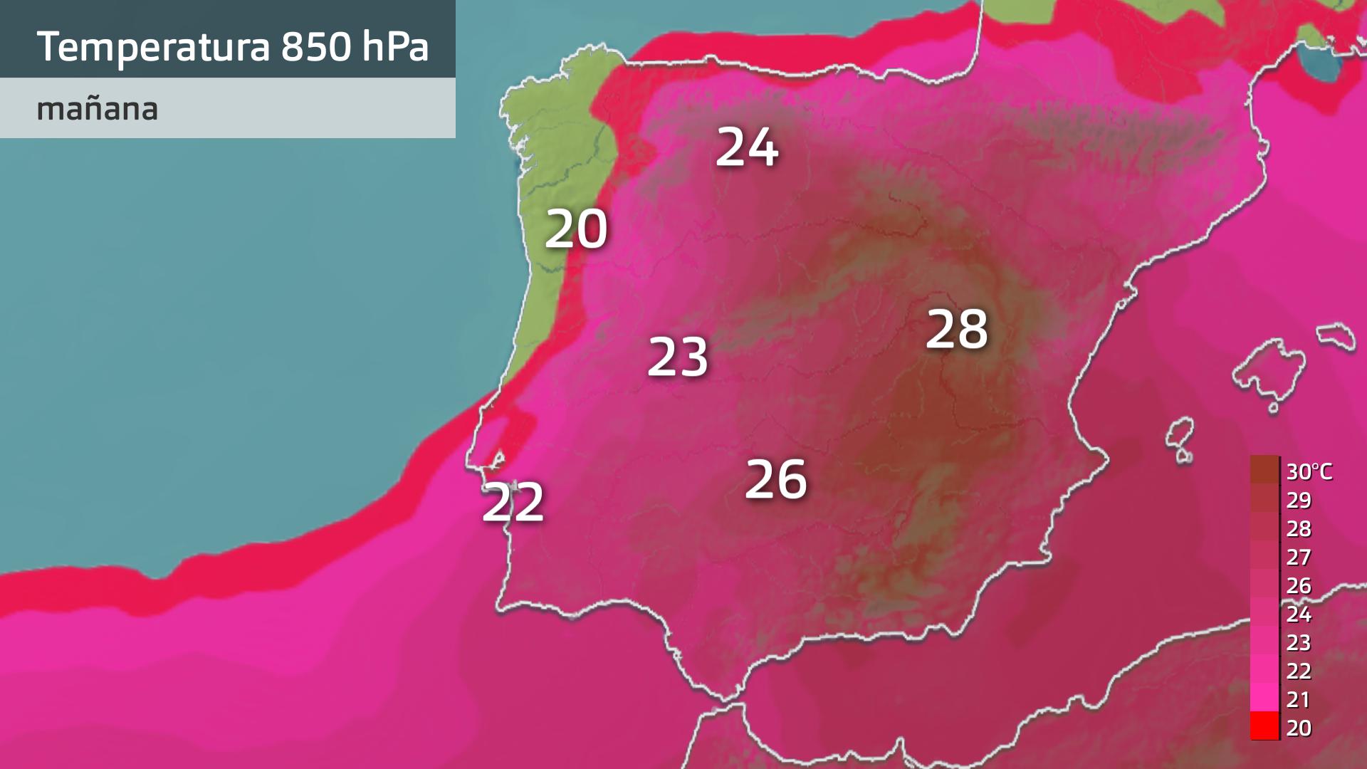 Temperatura a 850 hPa (1500 metros de altura)