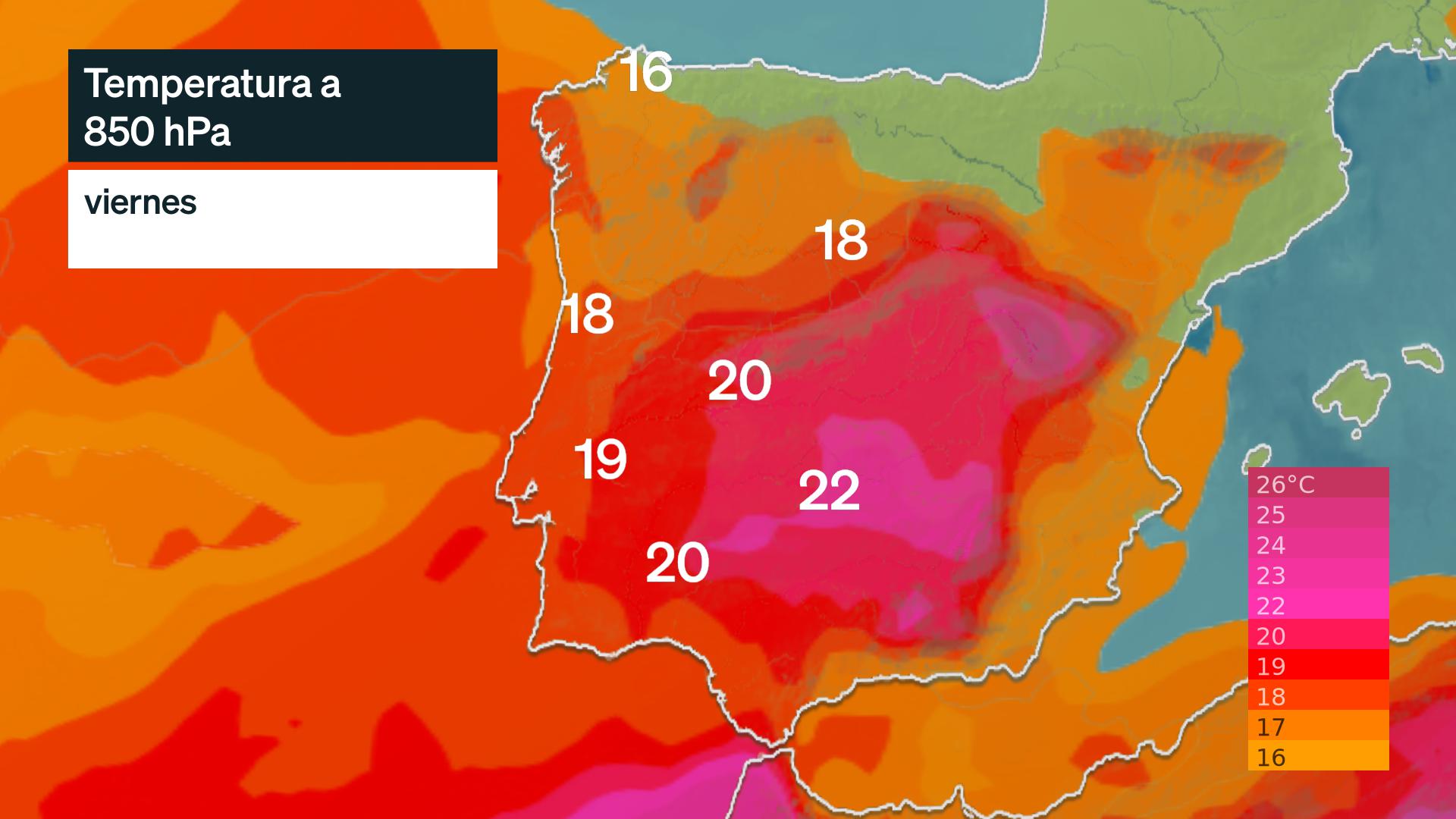 Mapa de temperaturas a 850 hPa