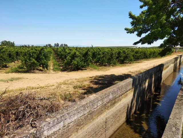 Acequia del Canal de Orellana sin apenas agua por los cortes del fin de semana