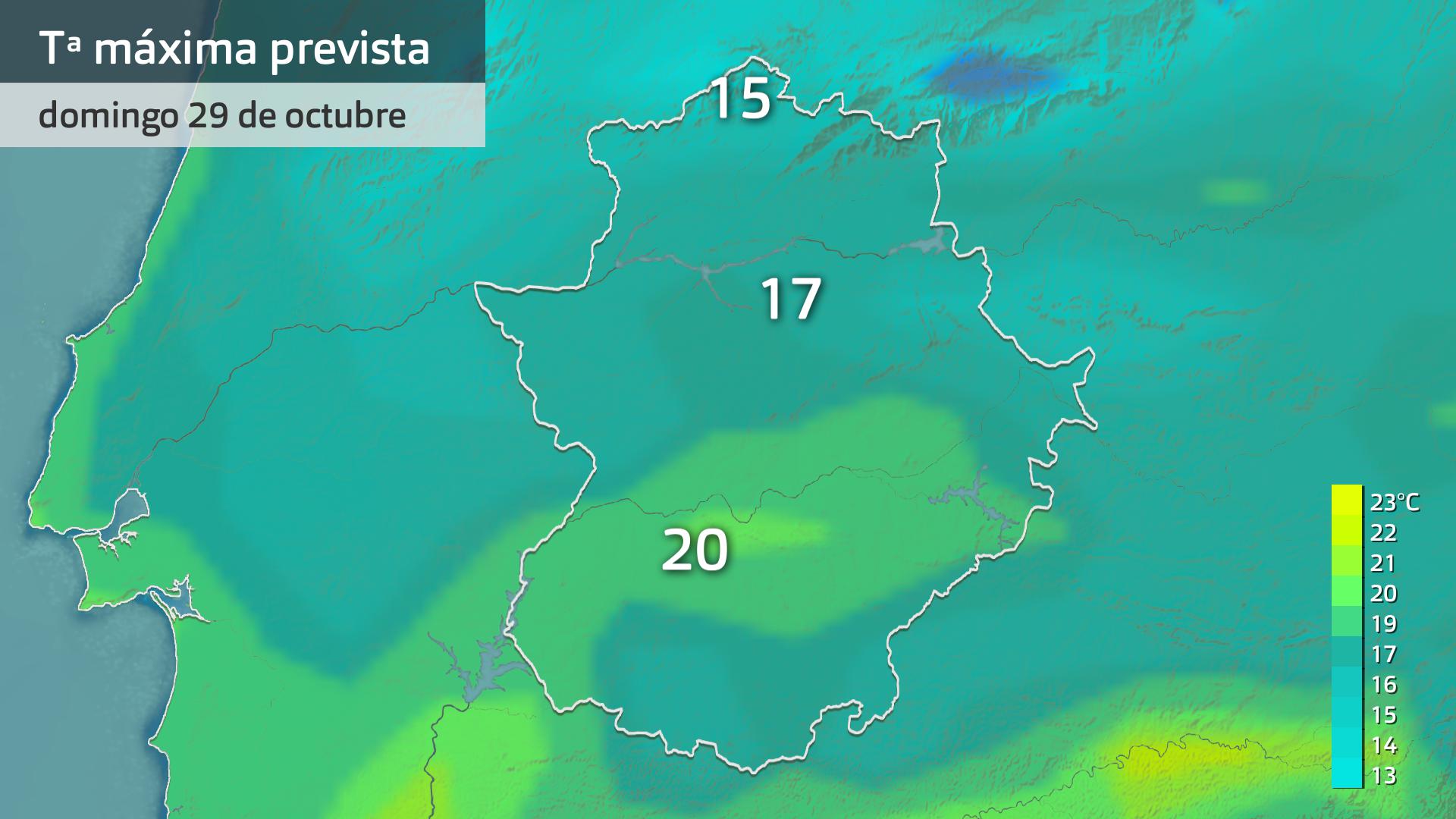 Temperaturas máxima prevista para el domingo 29 de octubre