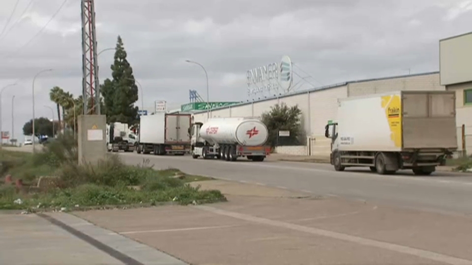 Camiones accediendo sin problemas al polígono industrial de Mérida.