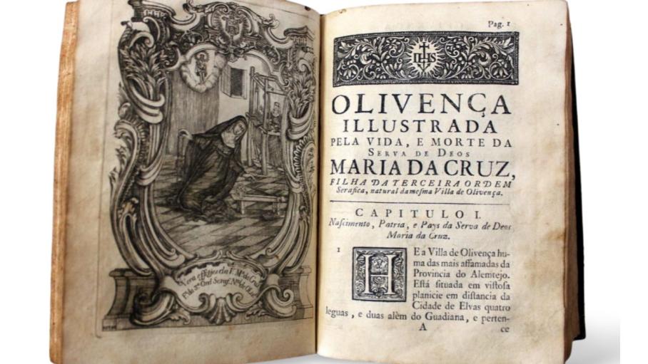 Un libro sobre la vida de María da Cruz publicado en 1747, expuesto en el Etnográfico de Olivenza