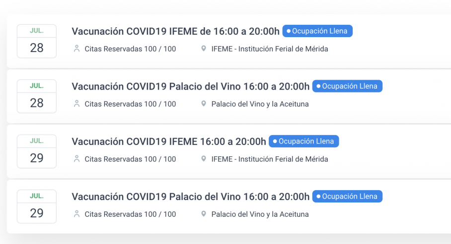 Web de autocita del SES con fechas completas