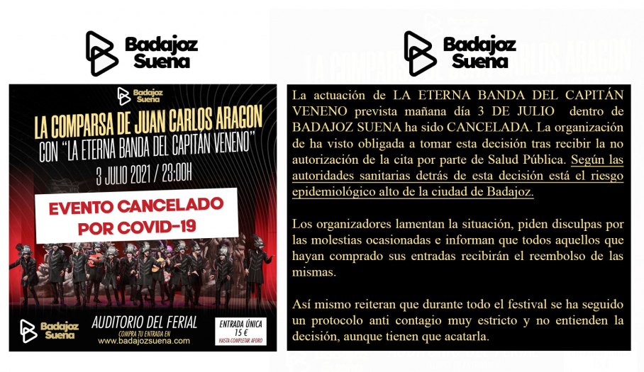 Comunicado de suspensión del concierto