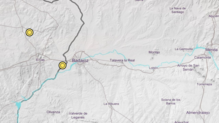 Ubicación de los terremotos cerca de Badajoz