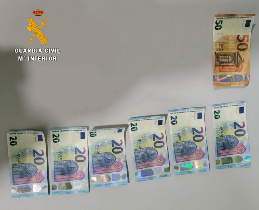 Billetes intervenidos por la Guardia Civil