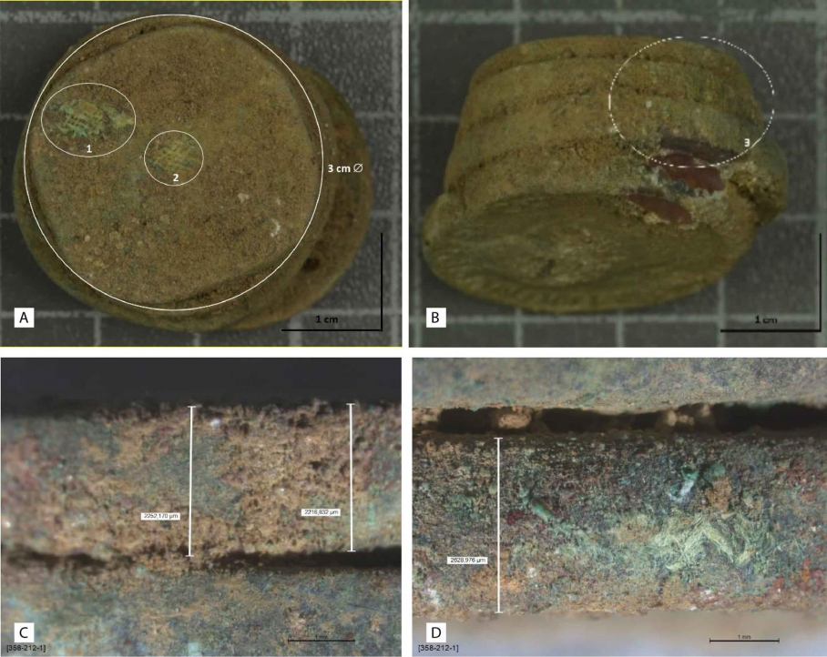 Monedero de lino de época romana encontrado en Mérida