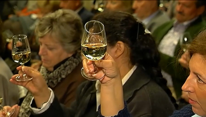 Mujeres catando copas de vino blanco