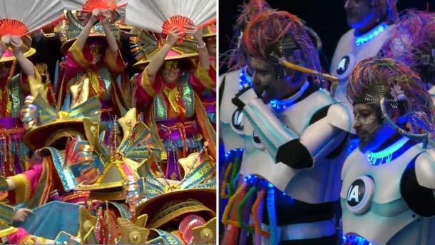 Cambalada, ganadores del Gran Desfile de Comparsas del Carnaval de Badajoz, y Marwan, ganadores del Concurso Oficial de Murgas del Carnaval de Badajoz