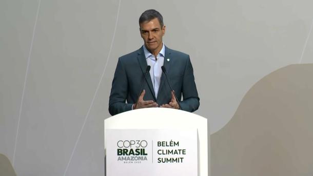 Pedro Sánchez en la Conferencia de las Naciones Unidas sobre el Cambio Climático celebrada en Belém, Brasil