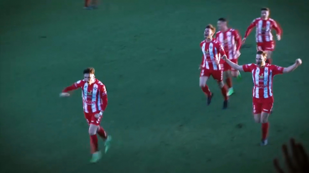 Marckus celebra el gol ante el Coria