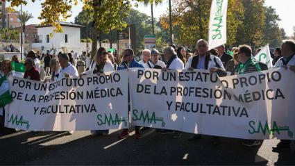 Médicos durante la manifestación convocada por el Sindicato Médico de Sevilla, con motivo de la huelga médica nacional