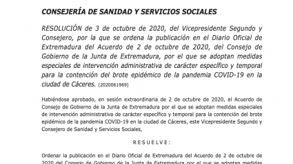 DOE sobre restricciones en Cáceres