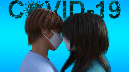 Una pareja se besa con mascarilla