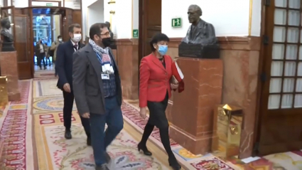 Llegada al Congreso de la ministra de Educación, Isabel Celaá, para participar en el debate de la nueva reforma educativa.