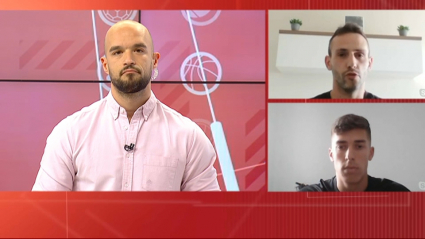 Sergio Gómez y Jorge Rastrojo atendiendo a Extremadura Deportes