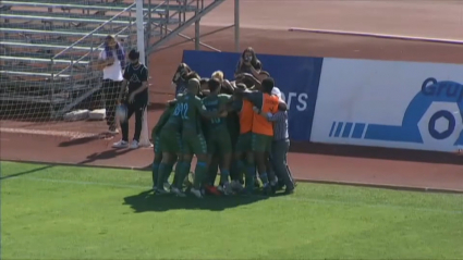 Los jugadores del Villanovense celebran el gol de Óscar Muñoz ante la UD San Fernando