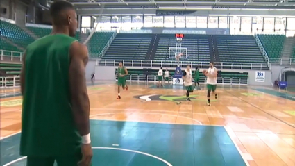 Los jugadores del Cáceres Patrimonio en un entrenamiento esta temporada