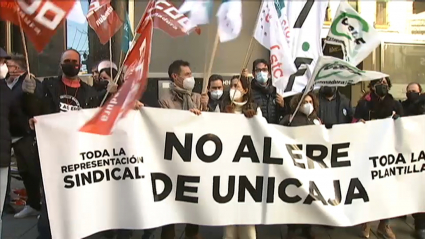 Protesta de los empleados esta mañana