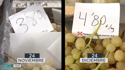 Las mismas uvas costaban 3,80 euros en noviembre y 4,80 euros/kg en diciembre