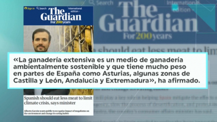 Extracto de la entrevista del ministro de Consumo, Alberto Garzón, en la que califica a la ganadería extremeña como "ambientalmente sostenible"