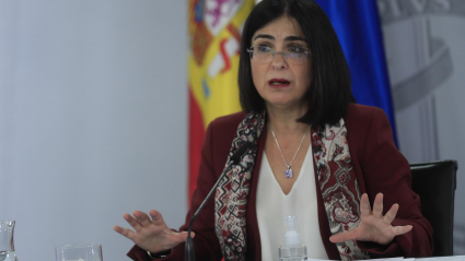 La ministra de Sanidad, Carolina Darias, ofrece una rueda de prensa tras el Consejo Interterritorial del Sistema Nacional de Salud este miércoles en Madrid. 