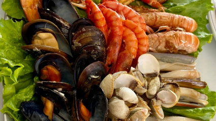 gambas, mejillones y almejas