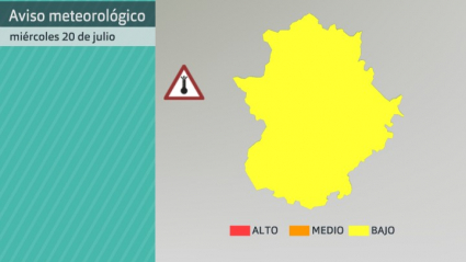 Mapa de avisos establecidos por AEMET por altas temperaturas para el miércoles 20 de julio