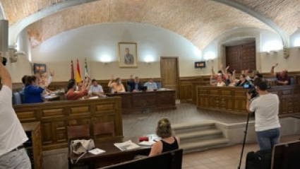 Momento en que se vota la moción sobre el tren en Plasencia.