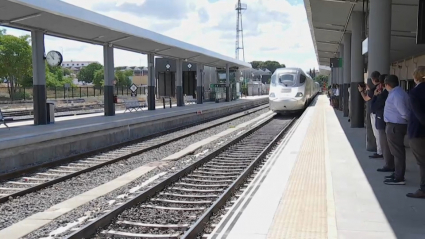 Tren en la entrada a la Estación de Badajoz