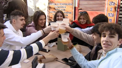 Grupo de amigos brindando en Cáceres