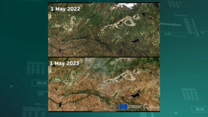 Imágenes del Satélico Copernicus de la zona de Coria con un año de diferencia