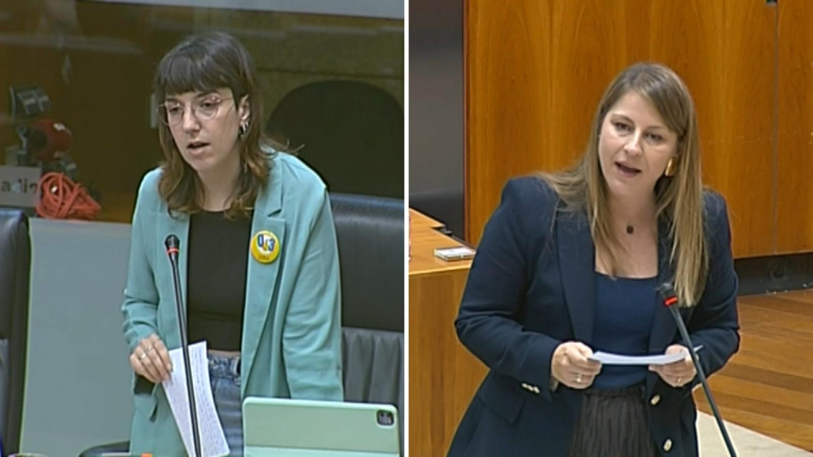 A la izquierda, la diputada de Unidas por Extremadura, Nerea Fernández, y a la derecha, la consejera de Educación, Sandra Valencia
