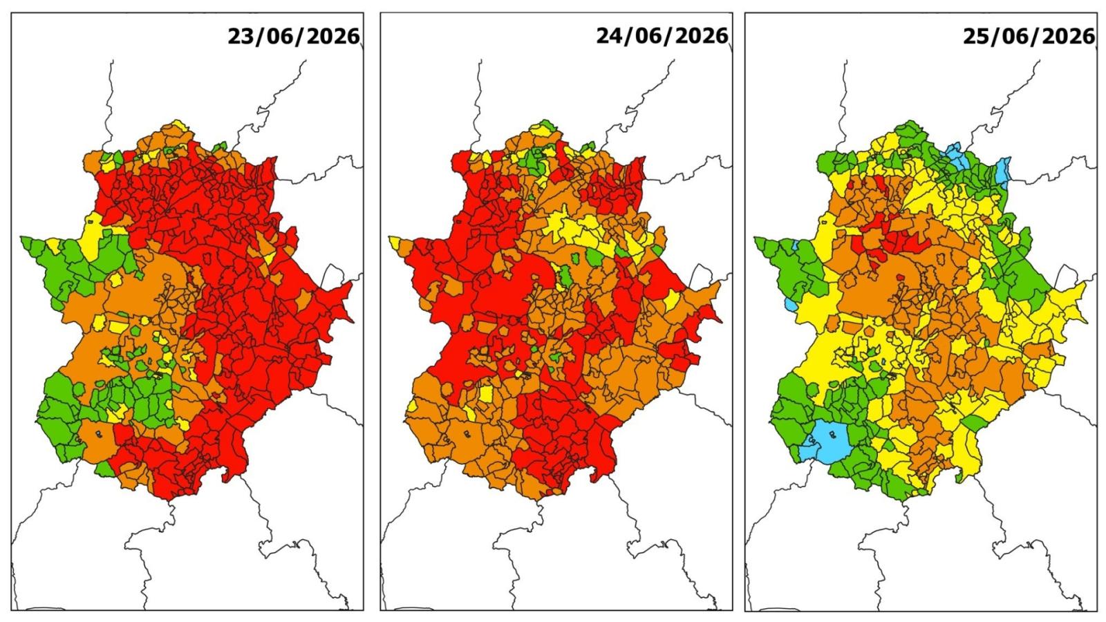 Mapa de peligro de incendios en Extremadura