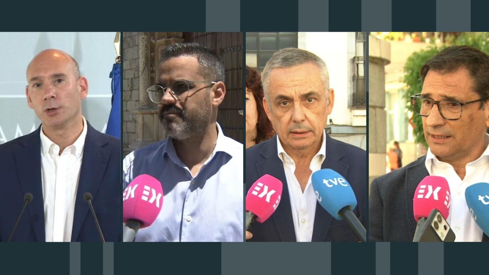 José Ángel Sánchez Juliá, portavoz del PP, Manuel González Andrade, portavoz del PSOE, Ángel Pelayo Gordillo, portavoz de Vox y Francisco Llera, portavoz de Unidas por Extremadura