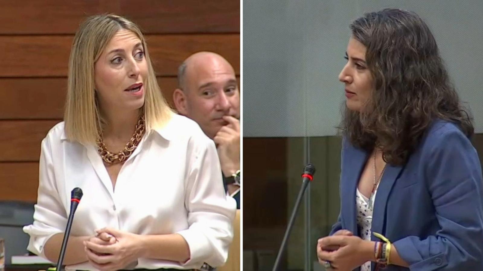La presidenta de la Junta, María Guardiola, y la diputada de Unidas por Extremadura, Irene de Miguel