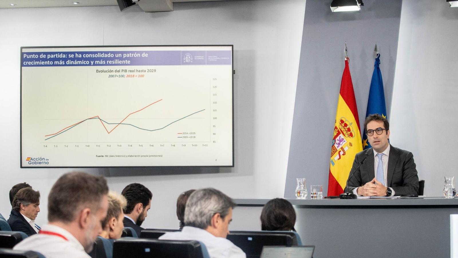 El vicepresidente primero y ministro de Economía, Comercio y Empresa, Carlos Cuerpo, durante una rueda de prensa tras el Consejo de Ministros