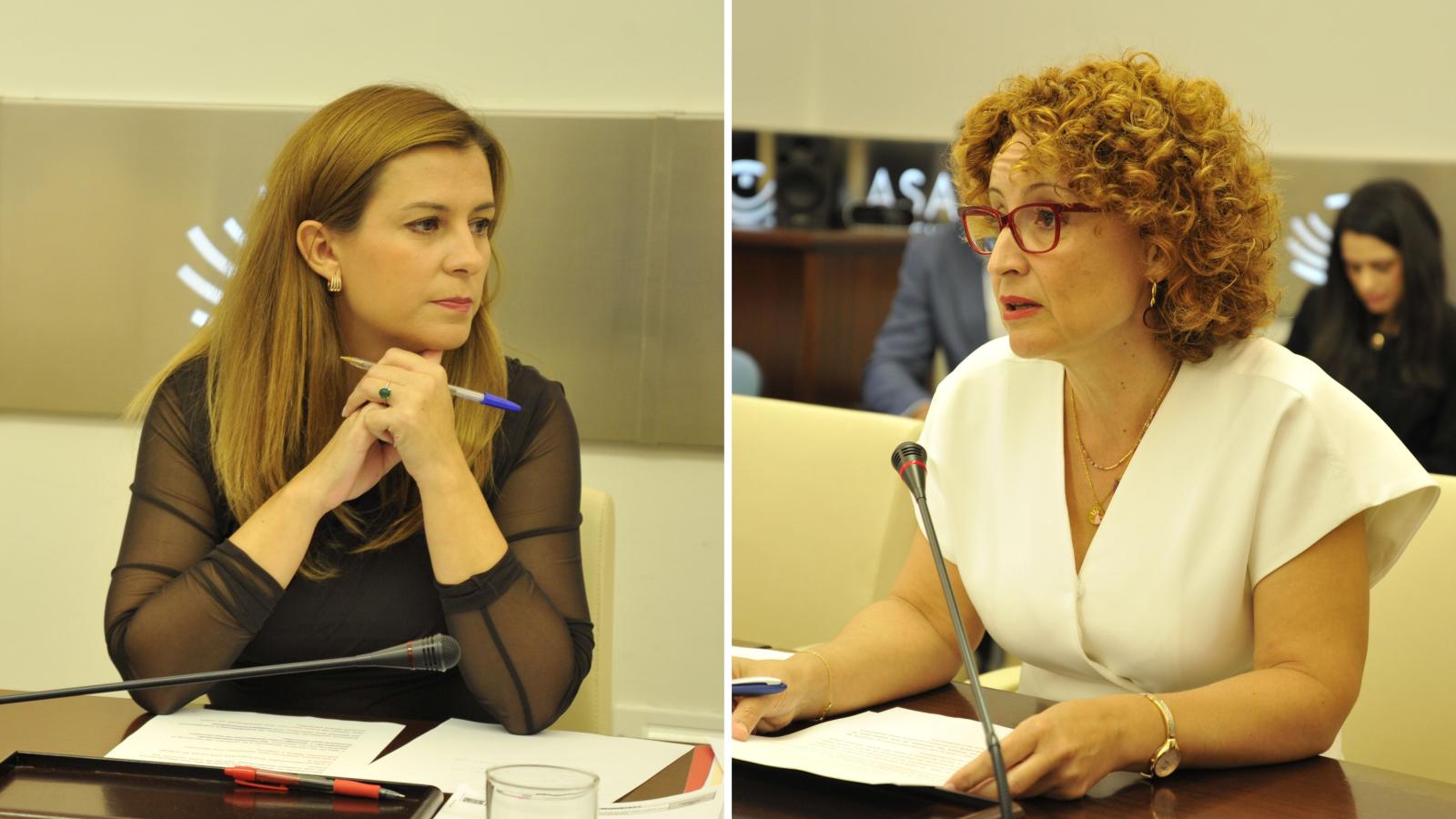 La diputada del Grupo Parlamentario Socialista, Judit Olivares (i), y la directora gerente del SEPAD, Estrella Martínez Lavado (d).