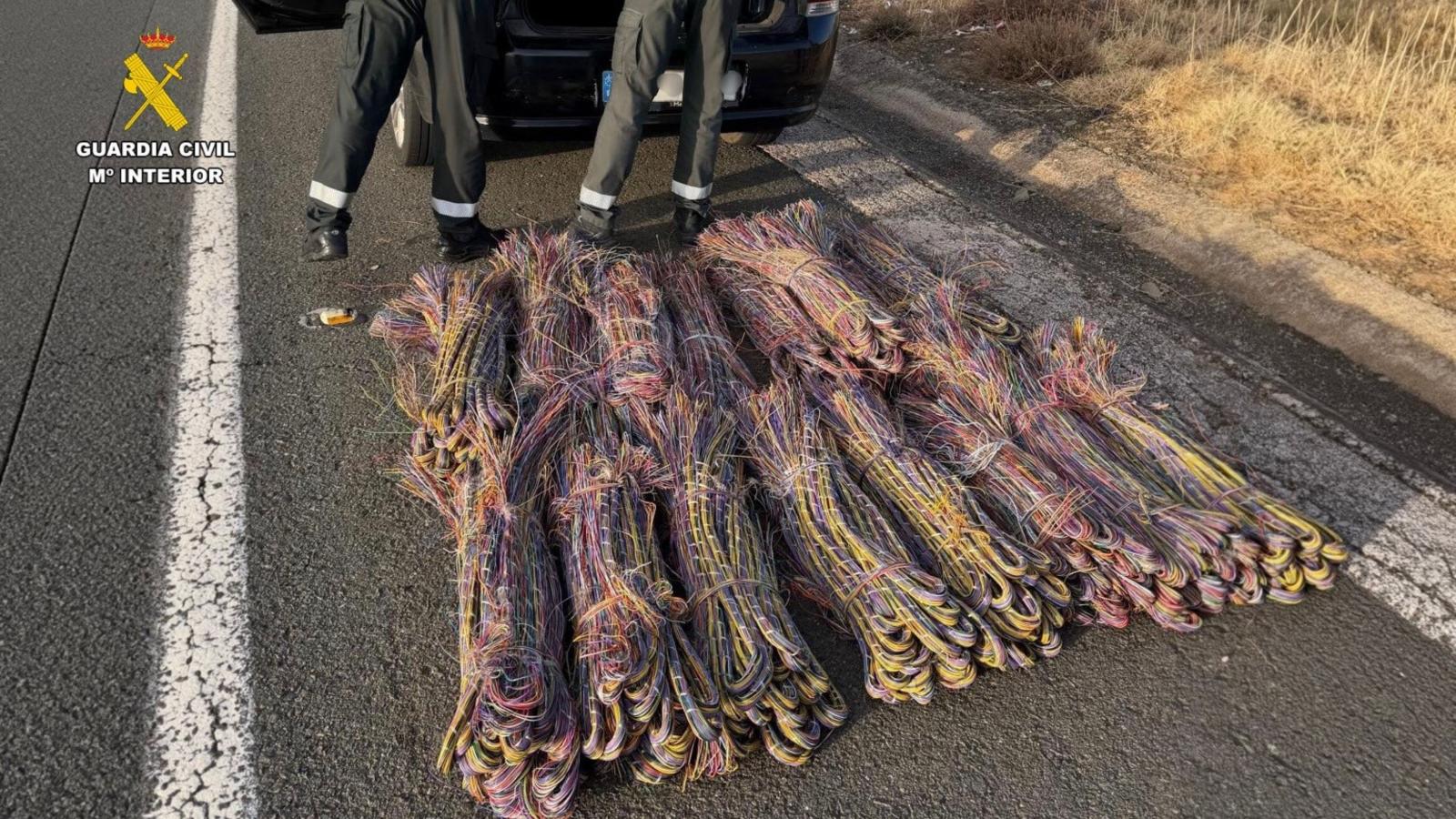 Cable de cobre incautado en una operación de la Guardia Civil. 