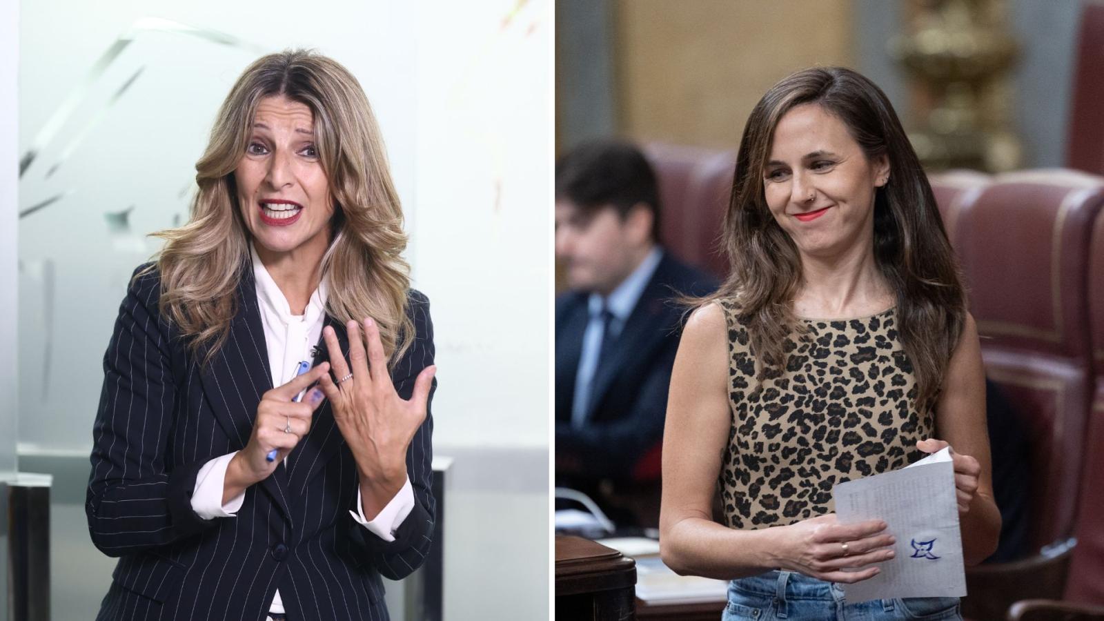 La vicepresidenta segunda y ministra de Trabajo, Yolanda Díaz y la secretaria general de Podemos, Ione Belarra
