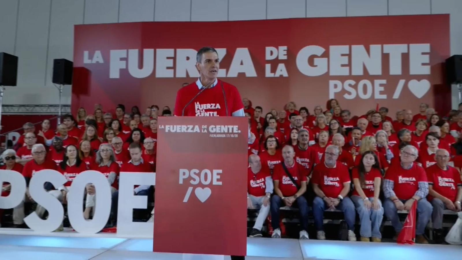 El presidente del Gobierno y secretario general del PSOE, Pedro Sánchez, ha participado este sábado en un mitin en Fuenlabrada 