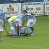 Jugadores del Coria celebran uno de los goles logrados en el partido