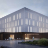 Vista exterior de la nueva facultad de Medicina de Badajoz. Según el proyecto, un edificio blanco de líneas cuadradas.